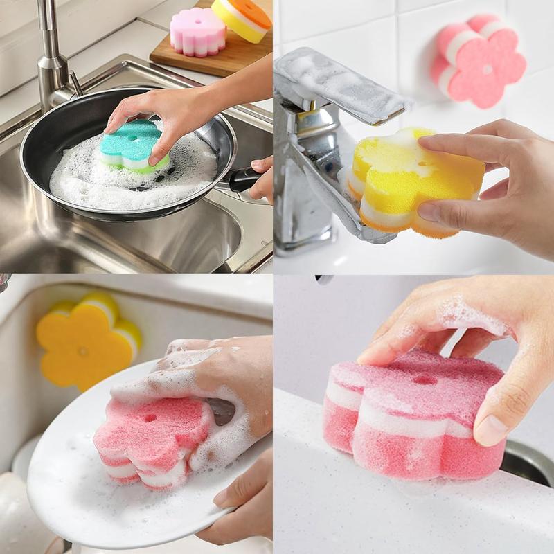 Flower Shaped Dish Cleaning Sponge, 24pcs set Scratch Resistant Kitchen Sponges for Washing Dishes, Household Cleaning Sponge for Pan & Pot, Cleaning Supplies