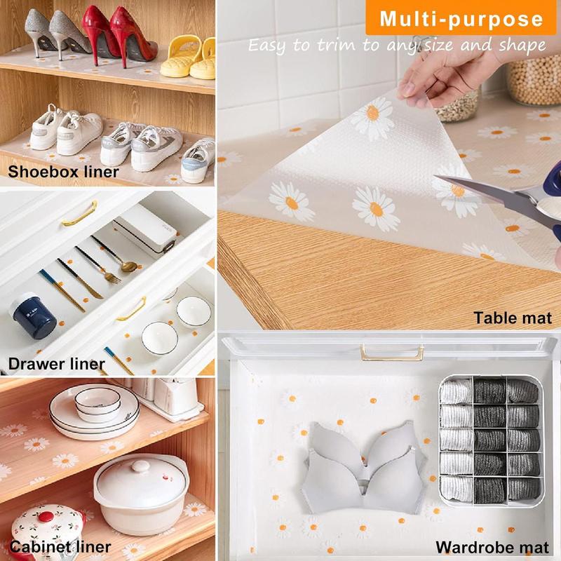 Daisy Pattern Refrigerator Liner, 4pcs Waterproof Washable Fridge Liner, Non-slip Shelf Liner for Refrigerator Cabinet Drawer, Freezer Safe