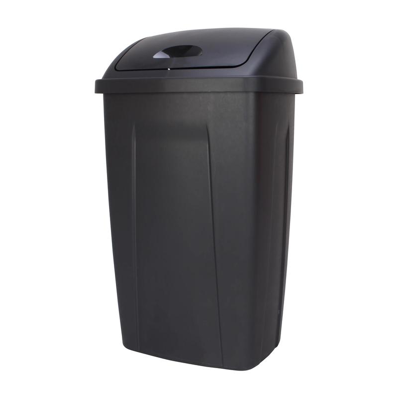 2024 Mainstays 13 Gallon Trash Can, Plastic Swing Top Kitchen Garbage Trash Can, Black, 12.5