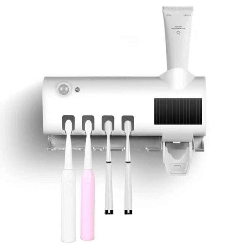 (Free shipping)  USB power supply - wall mounted 4-slot toothbrush intelligent toothpaste dispenser bathroom accessory, wall mounted toothbrush holder with toothbrush cleaning function, wall mounted toothbrush holder, toothbrush cleaning ra