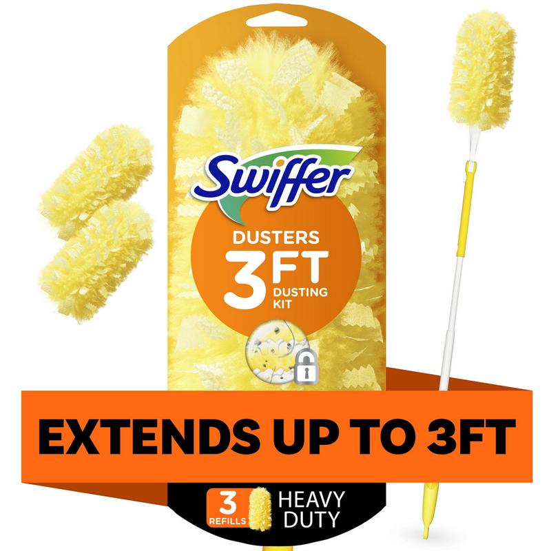 Swiffer Dusters Heavy Duty 3 ft Extendable Handle Dusting Kit (1 Duster, 3 Refills) (PREESHIP)