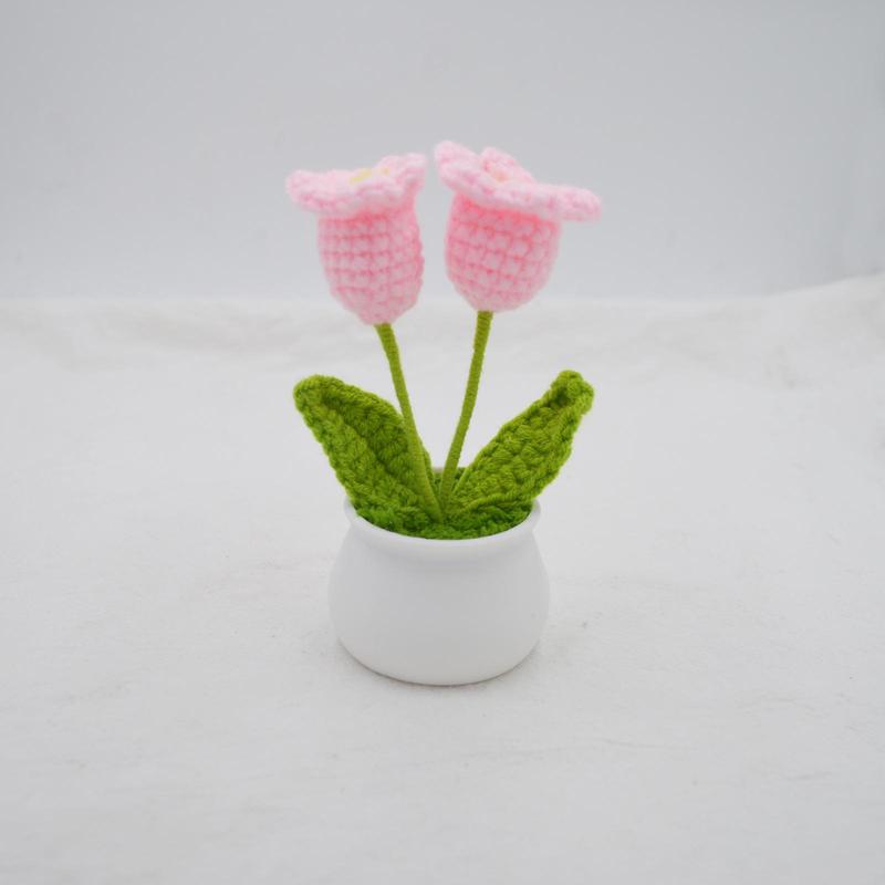 Crochet Bell Orchid Flower Potted Ornament, Handmade Knitting Flower Potted Plant, Decorative Flower for Home Living Room Bedroom Dining Room