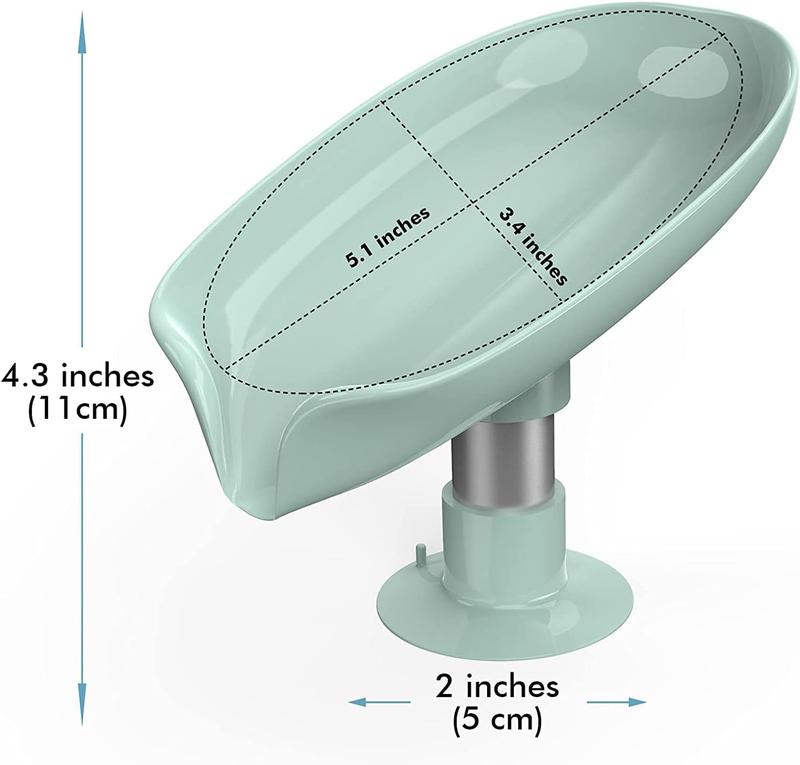 Leaf-Shape Self Draining Soap Holder Green, Easy Clean with Silicone Suction Cup Suitable for Shower, Bathroom, Kitchen Sink Soap Box Stand