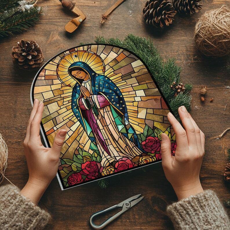 Our Lady of Guadalupe Window Hanging, Religious Home Decor, Virgin Mary Wall Decor, Christian Gift, Guadalupe Window Hanger, Mother of God