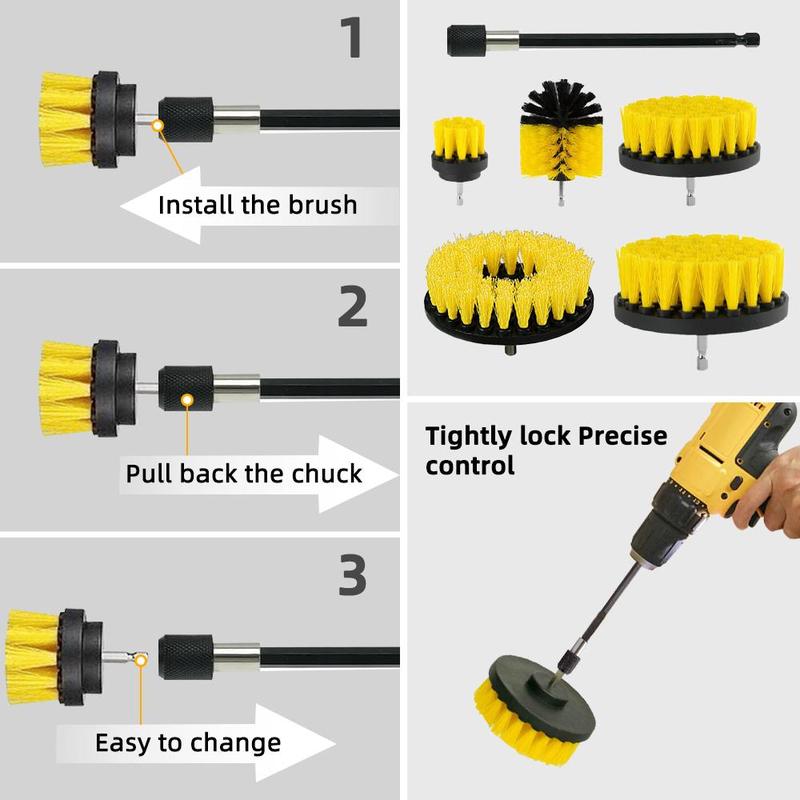 Drill Brush Attachment Set, Power Scrubber Brush Cleaning Kit, Drill Brush Attachment Set Suitable for Bathroom Surfaces, Grout, Floor, Tub, Shower, Tile, Kitchen & Car