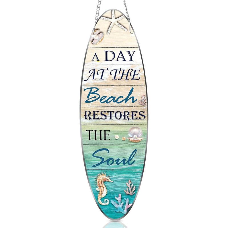 Surfboard Sign Decor Plaque Hanging Beach Decor for Wall and Door Decor, 4 x 12.6 Inch,2024 Housewarming gift Hangable Ornaments