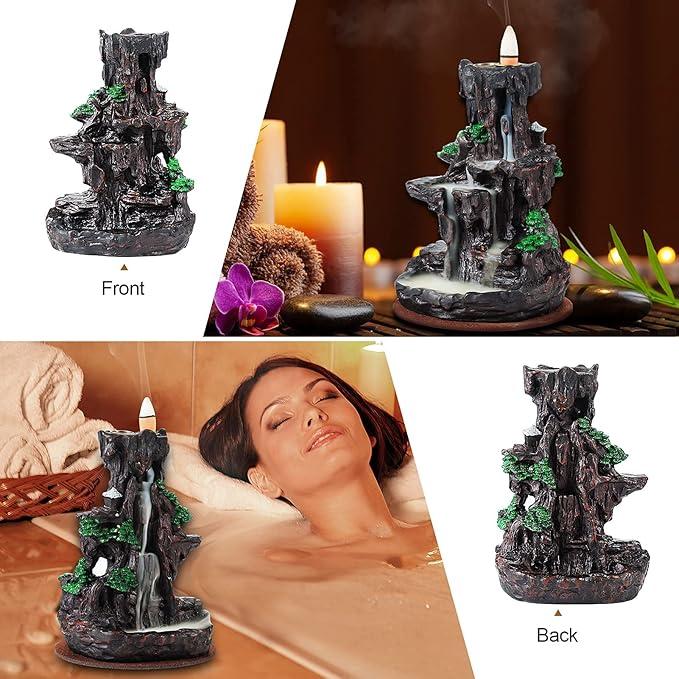 SPACEKEEPER Incense Burner, Backflow Incense Holder 2 sides Waterfall Incense Burnier with 120 Backflow Incense Cones, 30 Incense Sticks, Aromatcherapy Ornamen for home