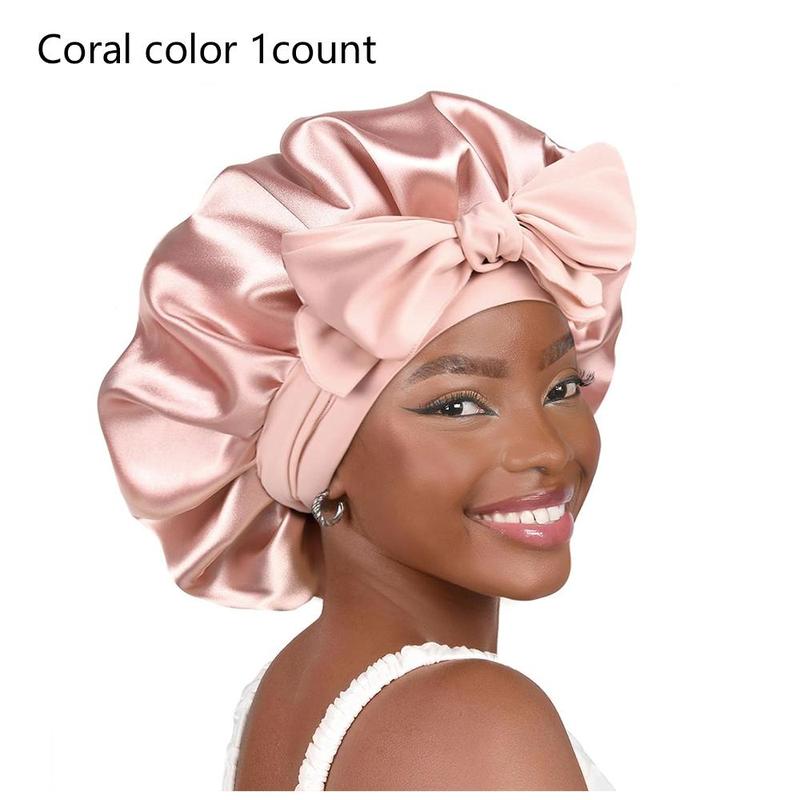 Satin Bonnet, 1 Count Double Layer Satin Lined Hair Bonnet with Bowknot Decor, Hair Care Accessories for Bathroom Home Bedroom Travel Dormitory Salon Hotel