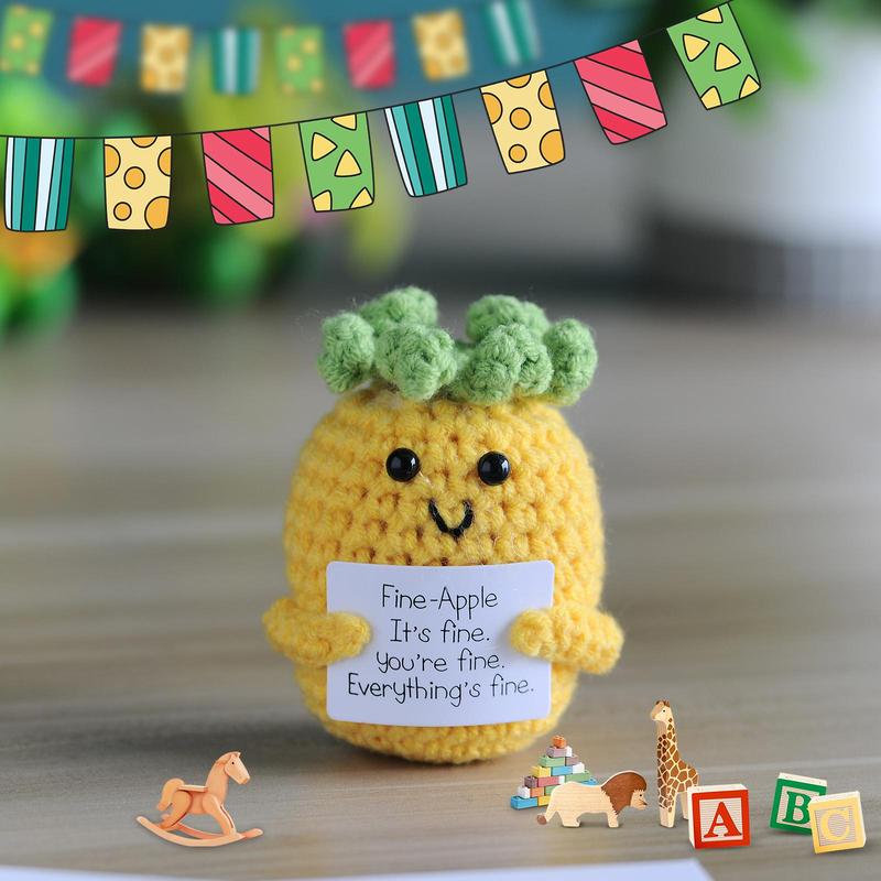 Cartoon Crochet Pineapple Ornament, Positive Pineapple, Cute Creative Crochet Pineapple Inspirational Cheer Up Decoration, Home Decor for Living Room Bedroom Office