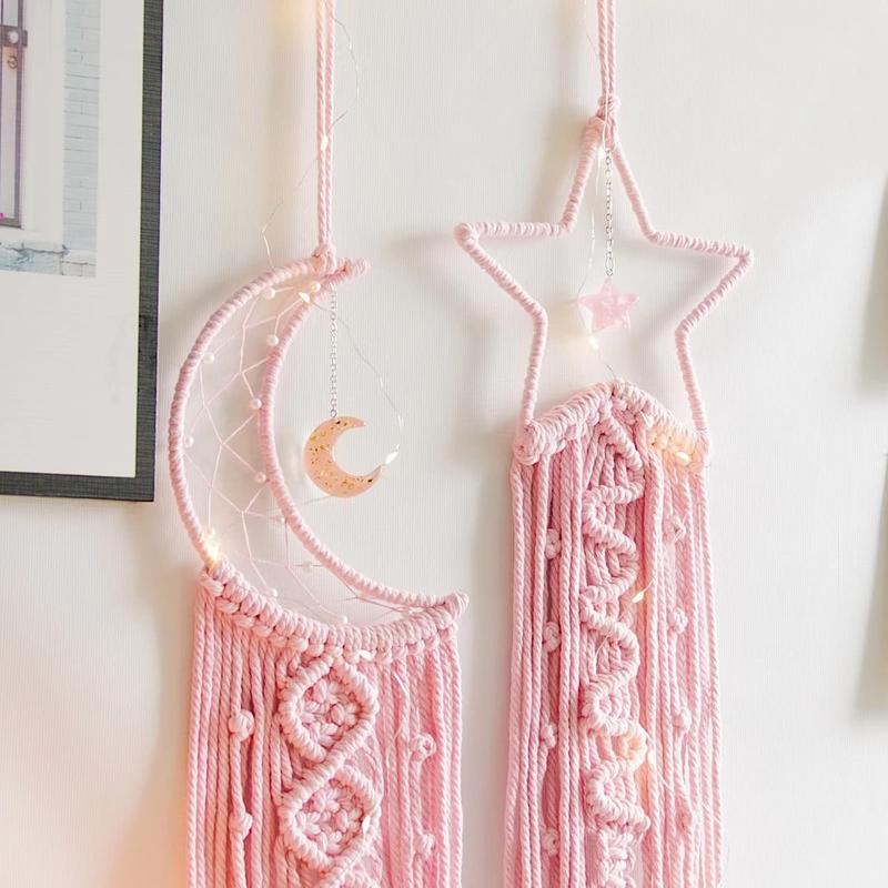 Pink Star Moon Dream Catcher, Pink Decor, Teen Girl Gift, Women Gift, Room Decor, Birthday Gift, Cute Birthday Gifts for Teen Girls