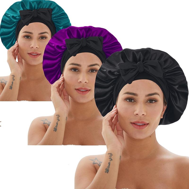 3 count Silk Bonnet for Sleeping, Hair Bonnets with Tie Band Satin Bonnet for Women Night Sleep Caps  Curly Hair