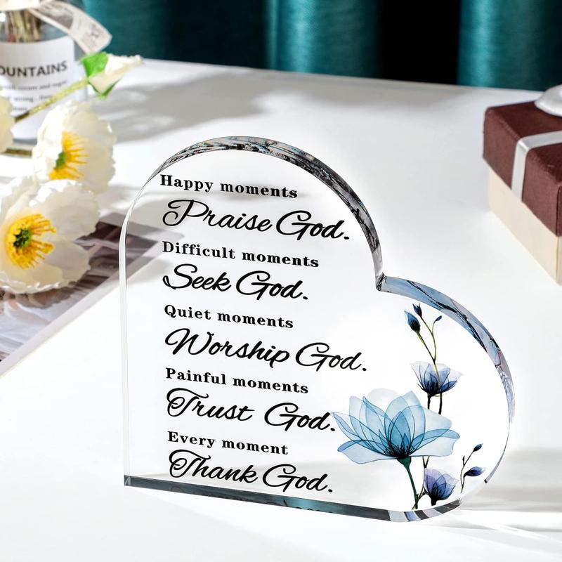 Christian Bible Verses Decor Christian Gift for Woman Prayers Religious Gift Inspirational Gift Scripture Decorative Signs Motivational Gift Plaques Table Decor (Blue Flower)