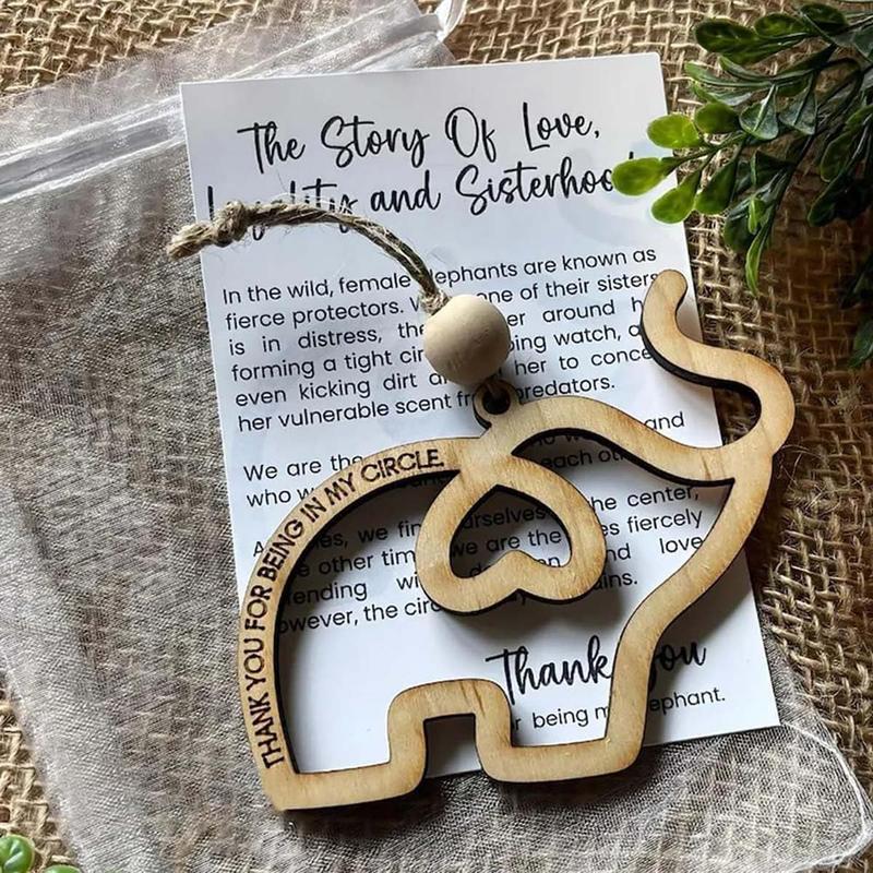 Elephant Ornaments for Sisterhood, Friendship Elephant Ornament, Wooden Friendship Gift Sisterhood Elephant, with Story Card, Sisterhood Elephant Gifts for Women Tribe