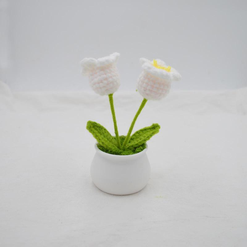 Crochet Bell Orchid Flower Potted Ornament, Handmade Knitting Flower Potted Plant, Decorative Flower for Home Living Room Bedroom Dining Room