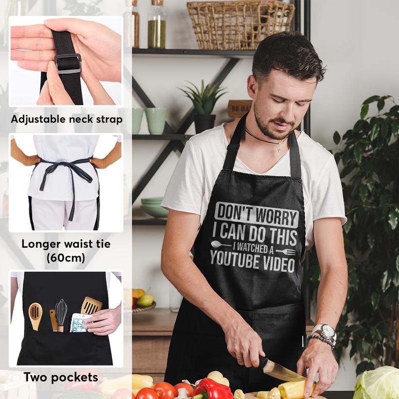 SANDJEST Aprons with Pockets for Men & Women, Kitchen Aprons with Adjustable Neck Strap, BBQ Kitchen Cooking Aprons for Birthday Christmas Gifts