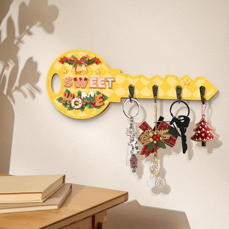 Wooden Key Hanging Board, 1 Count Christmas Themed Wall Key Chain Decoration, Wall Key Hook for Entrance Hallway Front Door, Home Decor