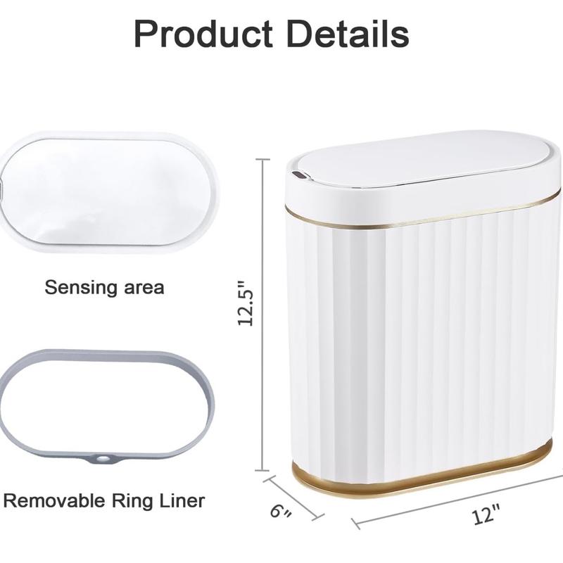 ELPHECO Automatic Motion Sensor Trash Can - 2 Gallon White with Gold Trim - NWT