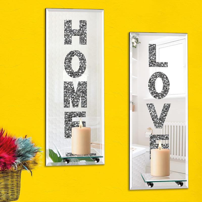 Wall Sconce Candle Holder Set of 2 Crystal Crush Diamond Mirrored Candle Sconces Love & Home Letter Wall Decorations Bling Hanging Mdf Room