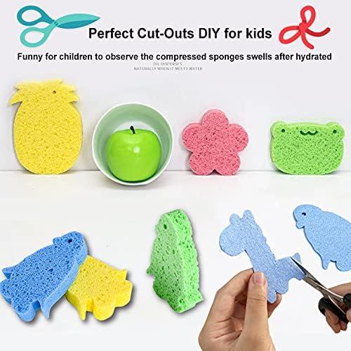 Cleaning Scrub Sponge- Compressed Cellulose Sponges Non-Scratch Natural Sponge for Kitchen Bathroom Cars, Funny Cut-Outs DIY