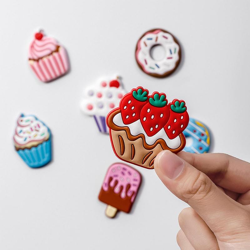 Random Pattern Cartoon Cake Design Fridge Magnet, 6 Counts set Creative Magnetic Sticker, Cute Decorations for Home Kitchen Refrigerator