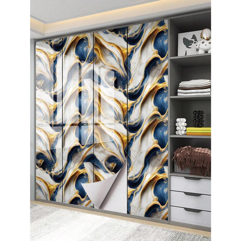 1Pc Dark Blue And Gold Marbling Waterproof And Oil Proof Pvc Self-Adhesive Kitchen Accessories Drawer Shelf Liner, Table Countertop Protection Sticker, Household Chalkboard Sticker, Marble Wallpaper