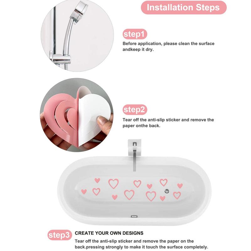 Heart Shape Bathroom Sticker, 30pcs pack Waterproof & Anti-slip Shower Step Sticker, Bathroom Strong Adhesive Tape Decal for Bathtubs, Floor