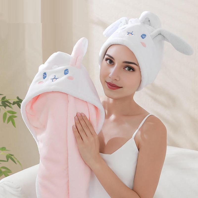 Cute Rabbit Design Hair Drying Towel, 1 Count Reusable Absorbent Hair Towel Wrap, Hair Drying Cap for Women & Girls