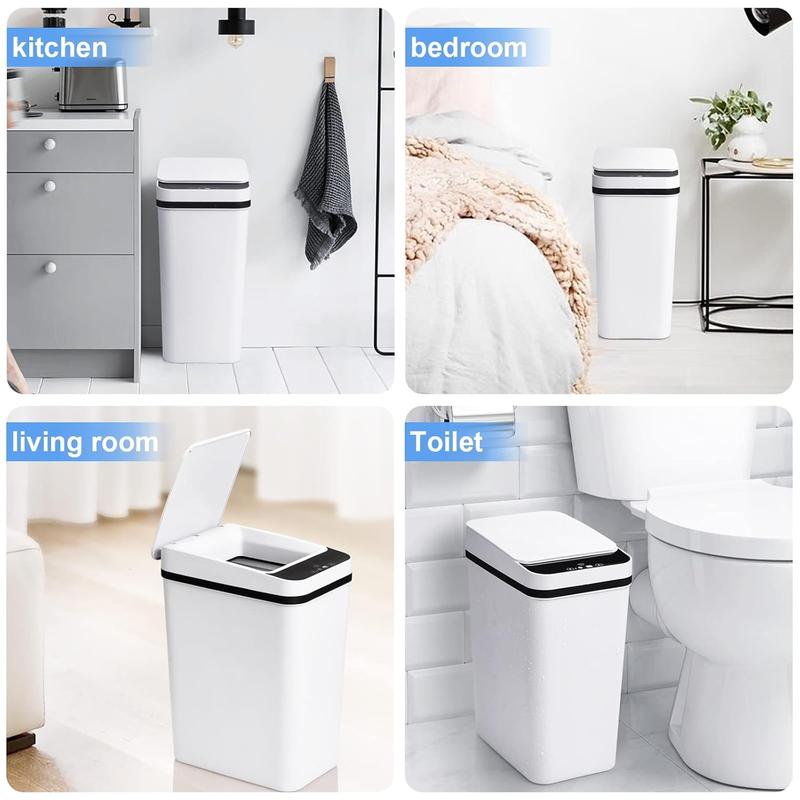 Anborry Bathroom Trash Cans with Lid 2 Pack 2.2 Gallon Touchless Automatic Motion Sensor Small Slim Garbage Can, Smart Electric Narrow Garbage Bin Set