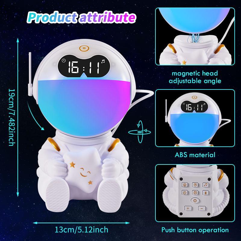 Astronaut Design Alarm Clock, USB Rechargeable Sunrise Simulation Alarm Clock with Wireless Speaker, Night Light, Gift