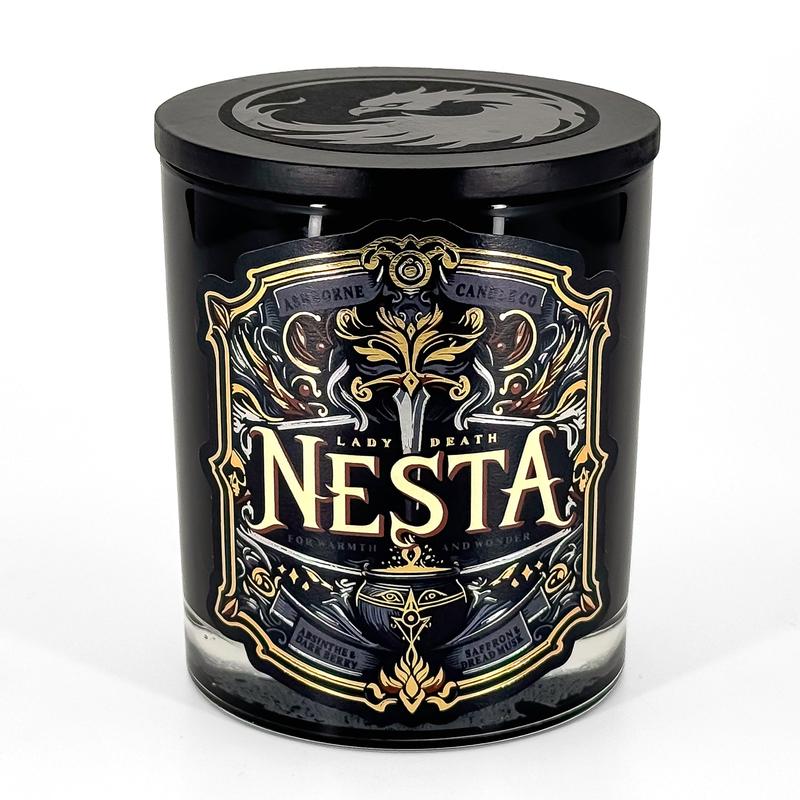 Nesta - ACOTAR inspired 8oz Scented Candle - Absinthe, Dark Berry, Saffron, Dread Musk - Natural Coconut Wax - 35 h Burn Time - Premium Foil Label