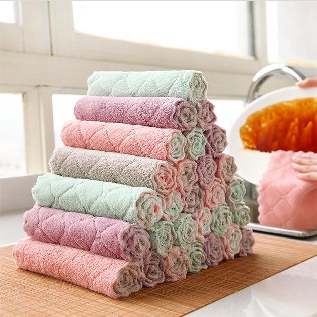 5 10pcs Microfiber Dish Cloths, Thickened Coral Velvet Cationic Double-sided Dish Towels, Soft Absorbent Towels, Strong Stain Removal, Scouring Pads cloth miracle wire durable sink