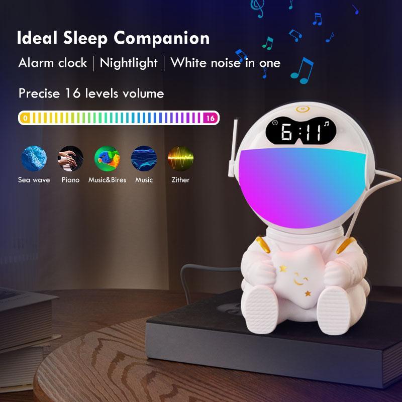 Astronaut Design Alarm Clock, USB Rechargeable Sunrise Simulation Alarm Clock with Wireless Speaker, Night Light, Gift