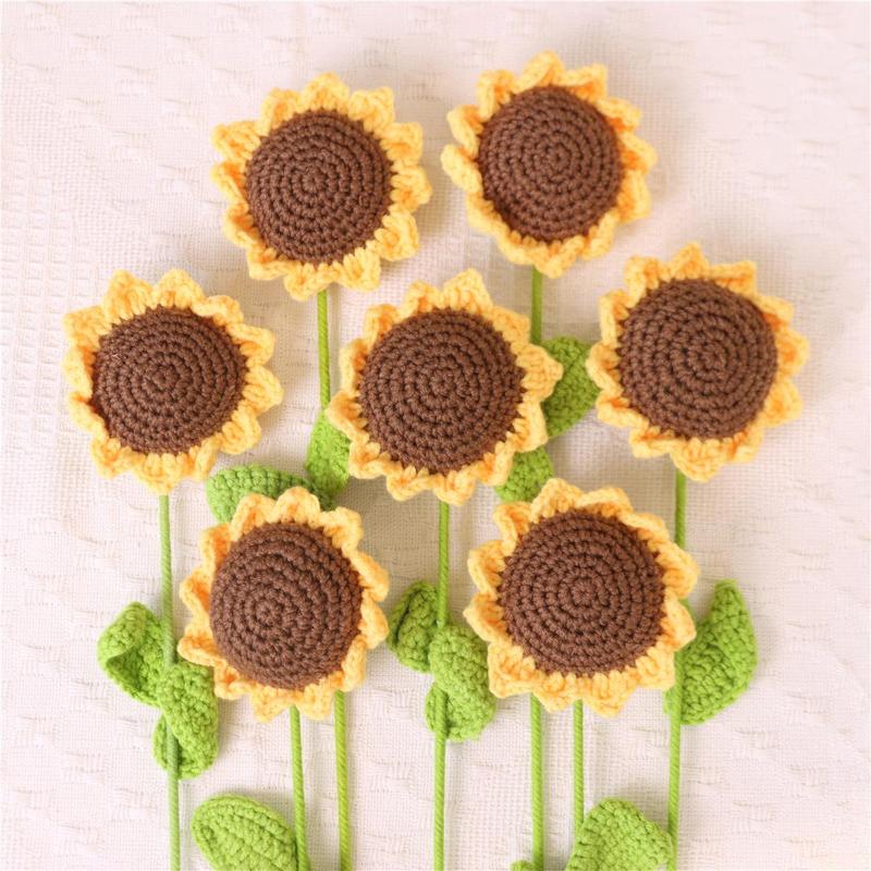 Sunflower Design Crochet Flower, 7 Counts set Artificial Handmade Crochet Flower without Vase,  Sunflower Bouquet, Home Decor for Living Room Bedroom, Summer Gifts