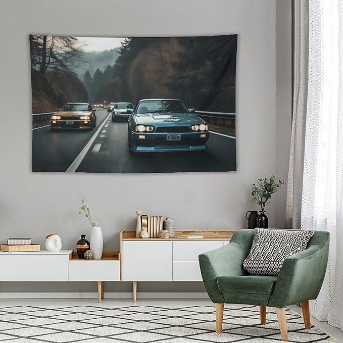 Jdm Car R34 60*51Tapestry Aesthetic Wall Hanging Decoration Home Living Bedroom Dorm Wall Art Tapestries Classic Retro Gallop Race