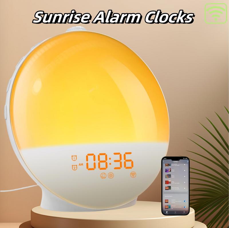 Sunrise Alarm Clock for HeavySleepers,Sunsetsimuation DecorAdjustable Smart Wake Up Light withSunrise，7Color Nightlight,7 Alarm Sounds