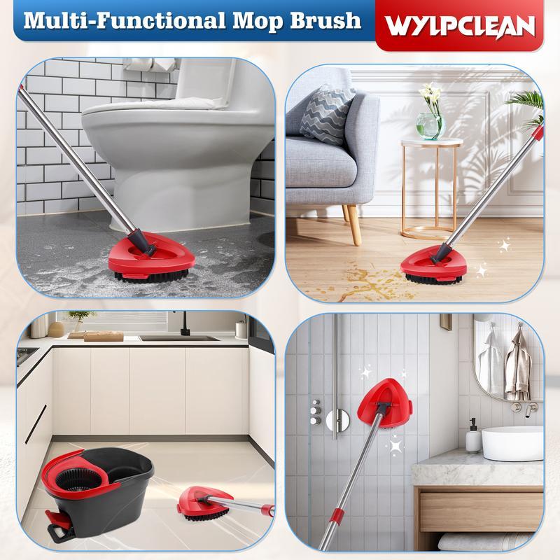 Spin Mop Head and Brush Replacement Compatible with O Cedar EasyWring 1-Tank System, 4 Mop Replace Heads, 1 Mop Handle, 1 Mop Base and 1 Mop Base Scrub Brush Combo Set