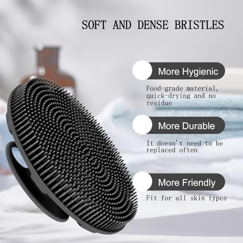 Hanging Food-Grade Silicone Body Scrubber Black & Gray Handheld Shower Brush Exfoliating Skin Brush for Lathering & Cleansing! Accessories Sponges