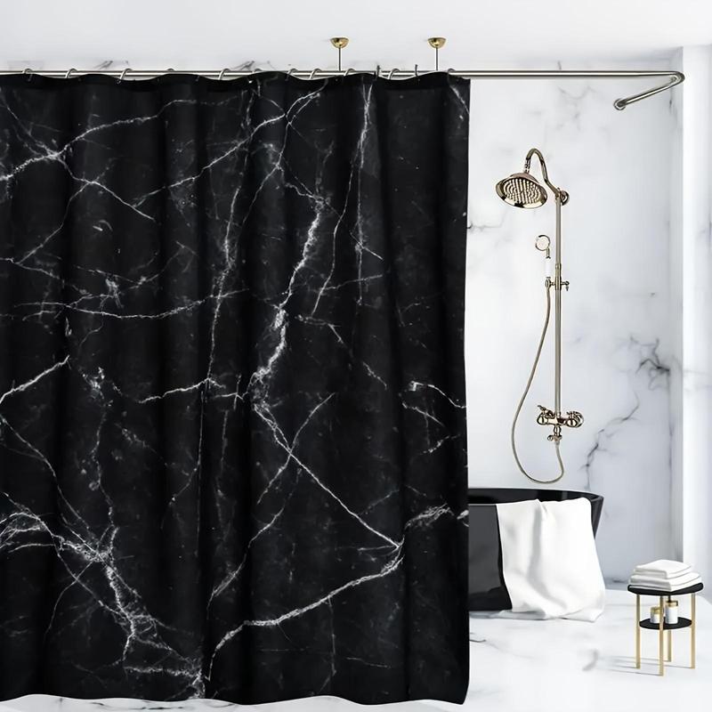 Marble Pattern Shower Curtain, 1 Count Waterproof Bathroom Decorative Curtain with 12 Hooks, Bathroom Accessories for Home Hotel Salon Dormitory