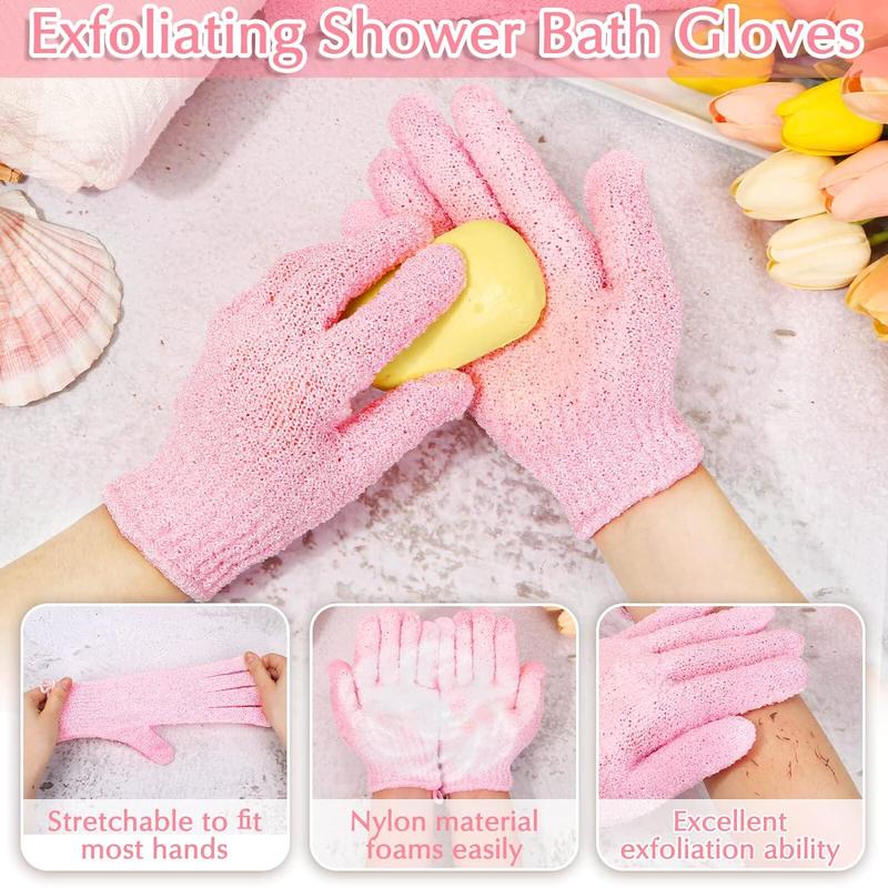 Back Scrubber & Gloves Kit, Nylon Back Exfoliator with Handles, Extended Length Back Washers, Stretchable Pull Strap Exfoliating Washcloth