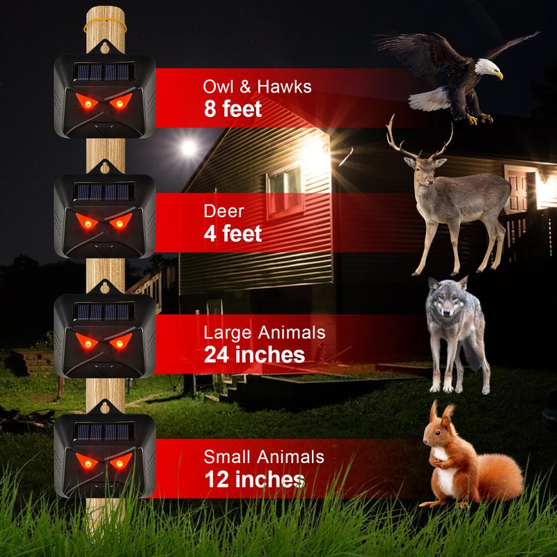 Mowothy Solar Nocturnal Animal Repeller 4 Pack - Effective Repellent Device for Coyote, Deer, Fox, Raccoon, Skunk - Powerful Outdoor Coyote Deterrent - Predator Lights for Chicken Coop, Farm, Yard, Garden