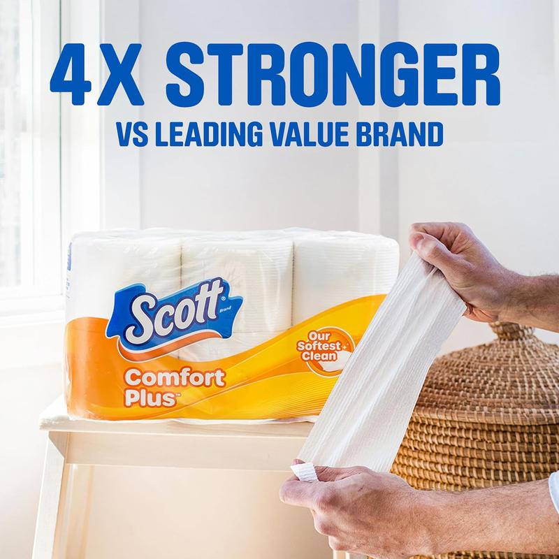 Scott ComfortPlus Toilet Paper, 12 Double Rolls, 231 Sheets per Roll, Septic-Safe, 1-Ply Toilet Tissue Pack Unscented Wipes Wipes