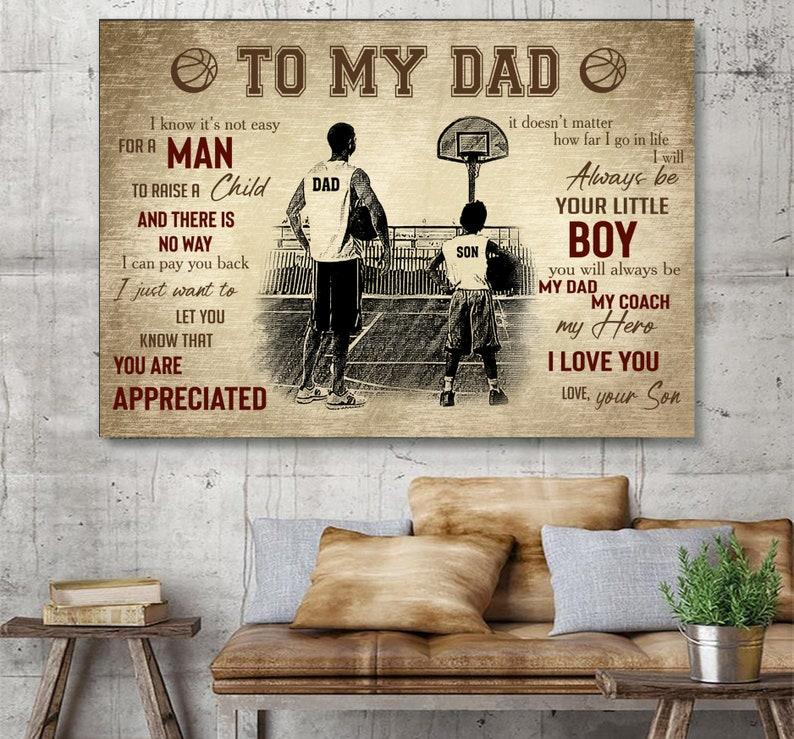 Personalized Basketball Dad Wall Art, To My Dad, I Love You Poster, Perfect Father Day And Birthday Gift Decor Painting