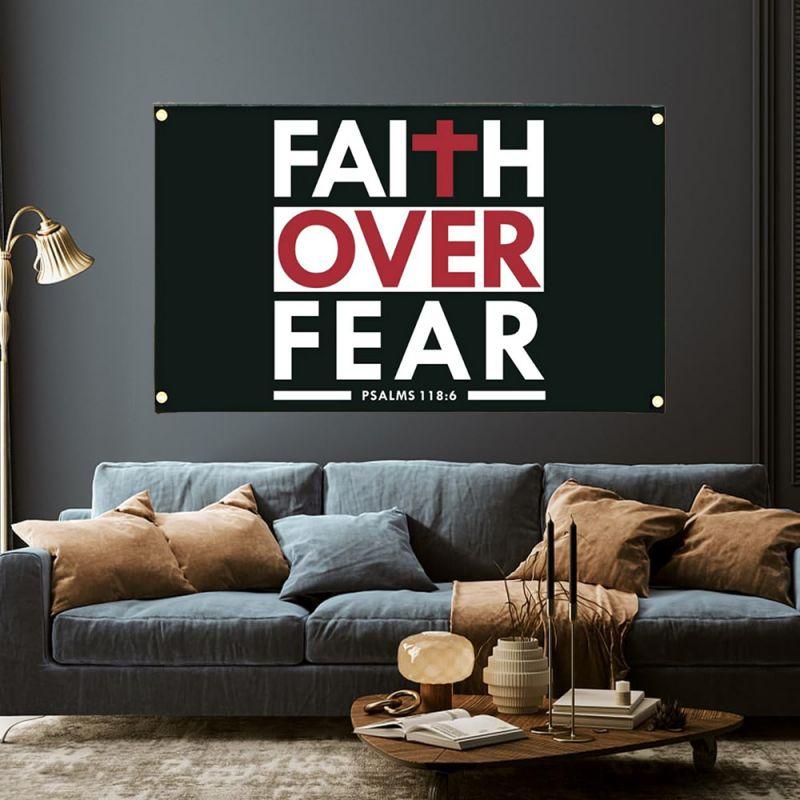 Faith Over Fear Bible Scripture Verse Christian 3x5Ft Tapestry for Wall Hanging Man Cave College Dorm Room Decor Outdoor Banner with 4 Brass Grommets