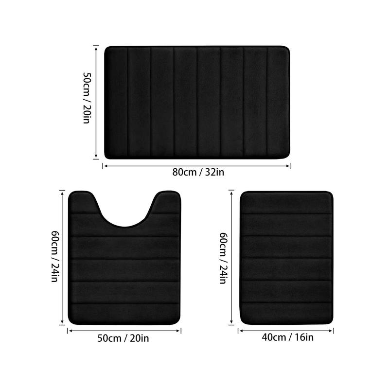 3pcs Set Memory Foam Stripe Bathroom Mat Set Including Non-Slip Absorbent Bath Mat And Soft Quick-Dry Bathroom Rug