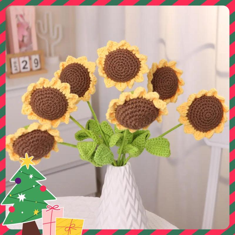 Sunflower Design Crochet Flower, 7 Counts set Artificial Handmade Crochet Flower without Vase,  Sunflower Bouquet, Home Decor for Living Room Bedroom, Summer Gifts