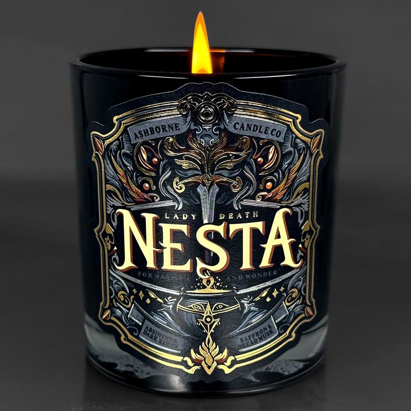 Nesta - ACOTAR inspired 8oz Scented Candle - Absinthe, Dark Berry, Saffron, Dread Musk - Natural Coconut Wax - 35 h Burn Time - Premium Foil Label