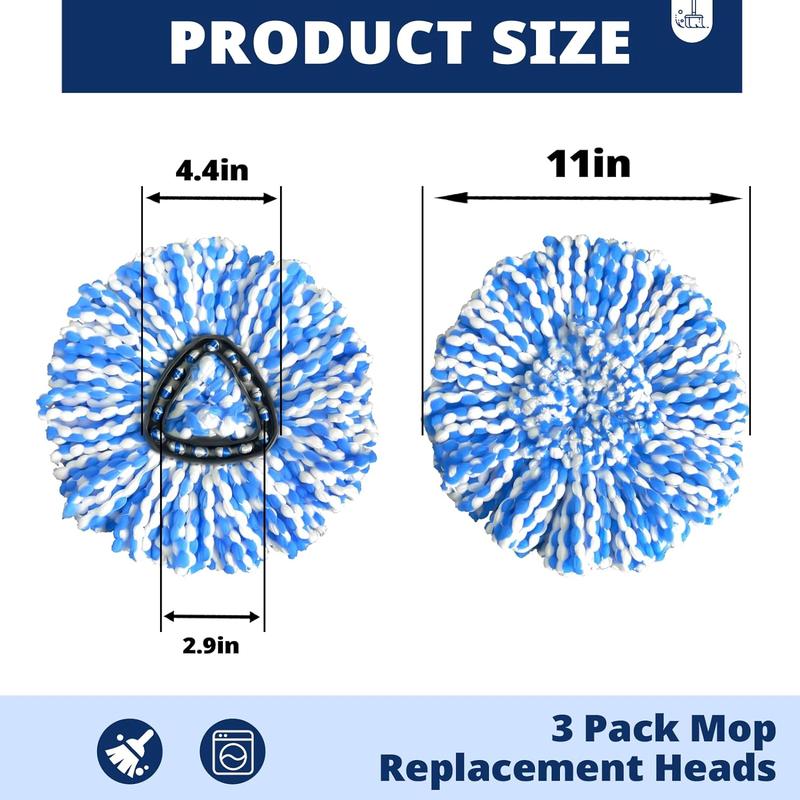 Spin Mop Replacement Head, 3 count Mop Head Replacement Compatible for Ocedar RinseClean 2-Tank System, Microfiber, Machine Washable, Easy to Replace and Deep Cleaning (NOT for 1-Tank System)