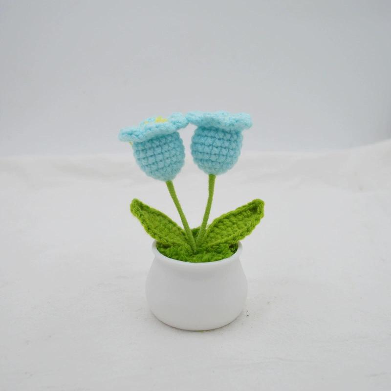 Crochet Bell Orchid Flower Potted Ornament, Handmade Knitting Flower Potted Plant, Decorative Flower for Home Living Room Bedroom Dining Room