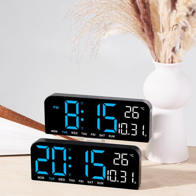 Digital Wall Clock Large Display,LED Wall Clocks for Living Room Decor, Digital Clock with Temperature DST Auto-Dimming Humidity Snooze - 12 24H, Silent Digital Clocks