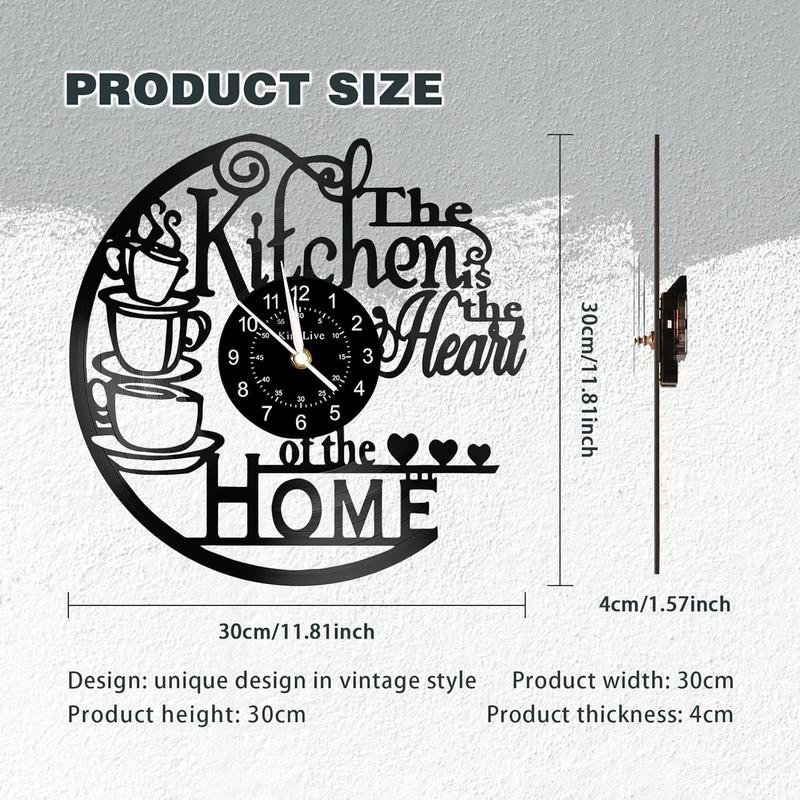 12 inch kitchen vinyl record wall clock, kitchen home theme wall clock, coffee bar office decoration